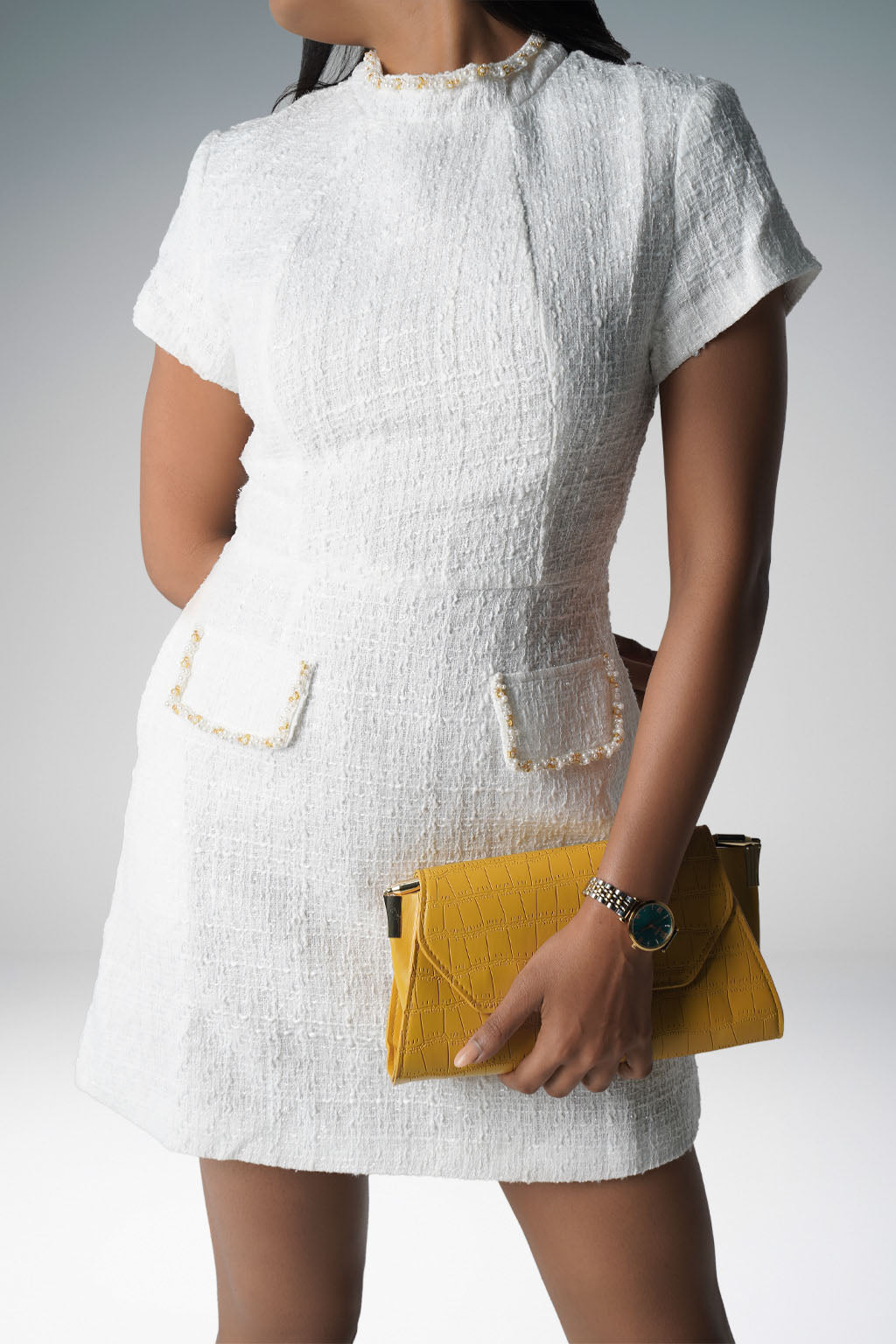 White tweed mini dress