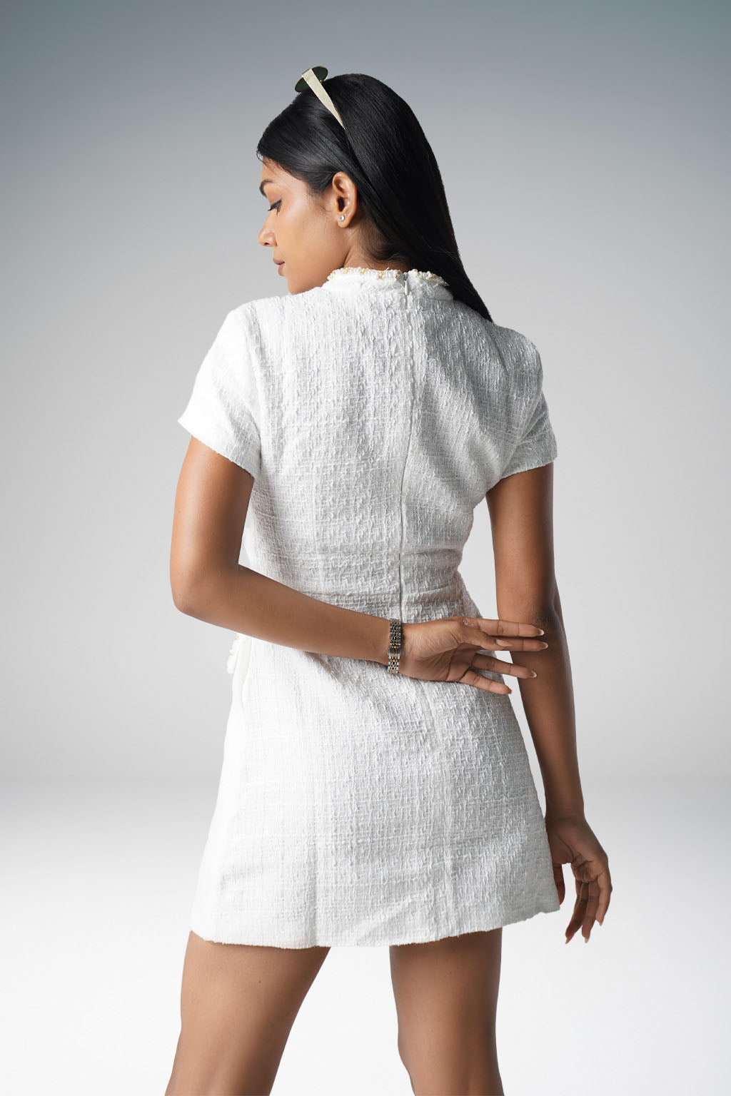 White tweed mini dress