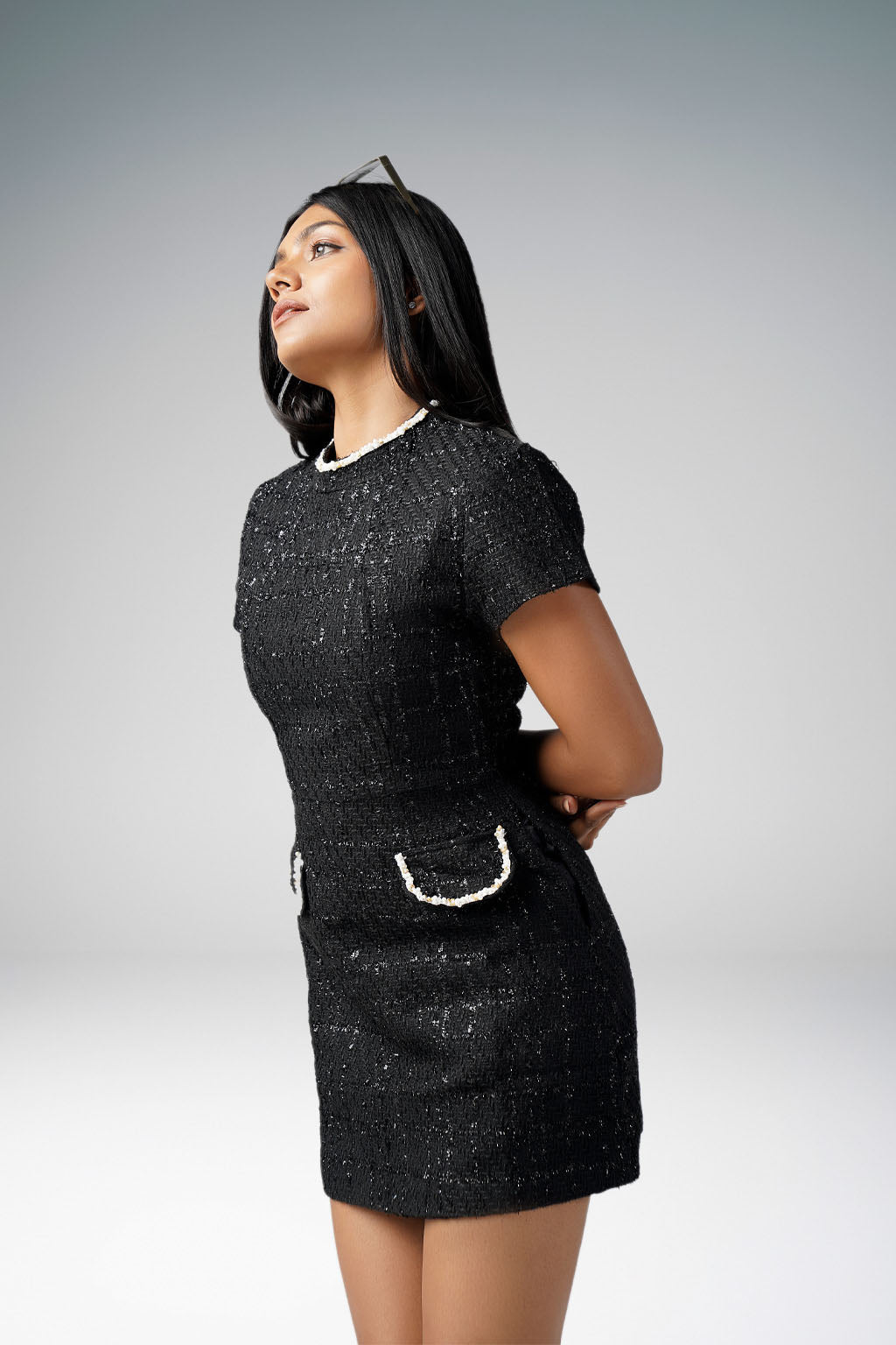 Black tweed mini dress