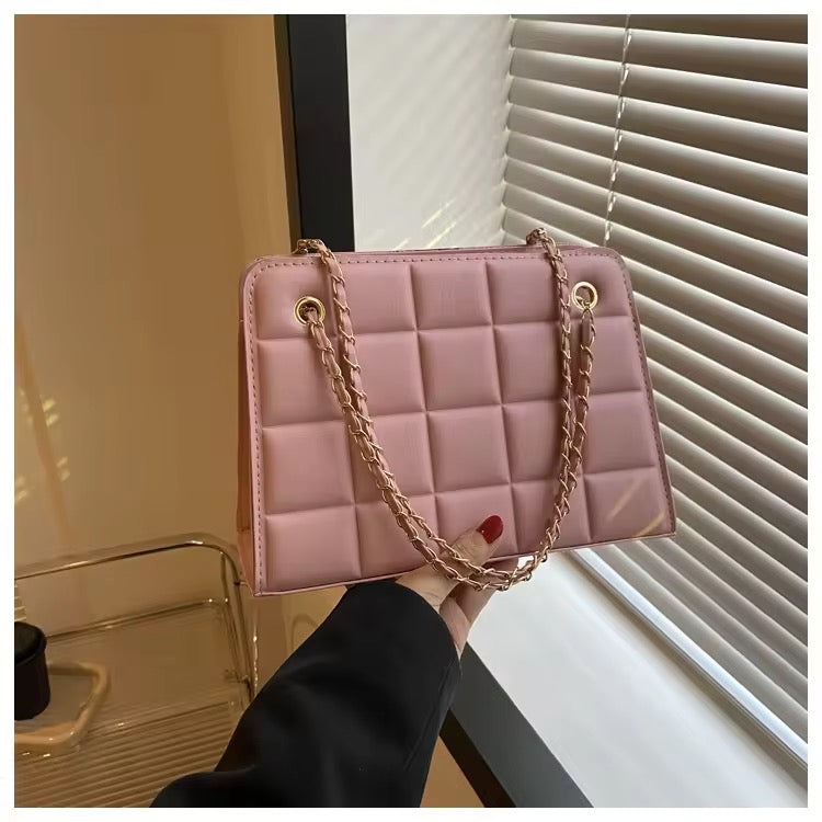 Blush Grid Glam Tote