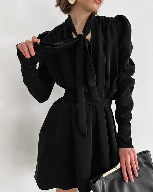 Black tie up mini dress