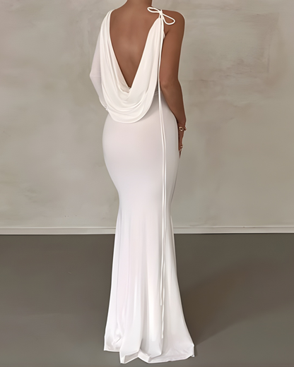 Midnight Drape One-Shoulder Maxi Dress