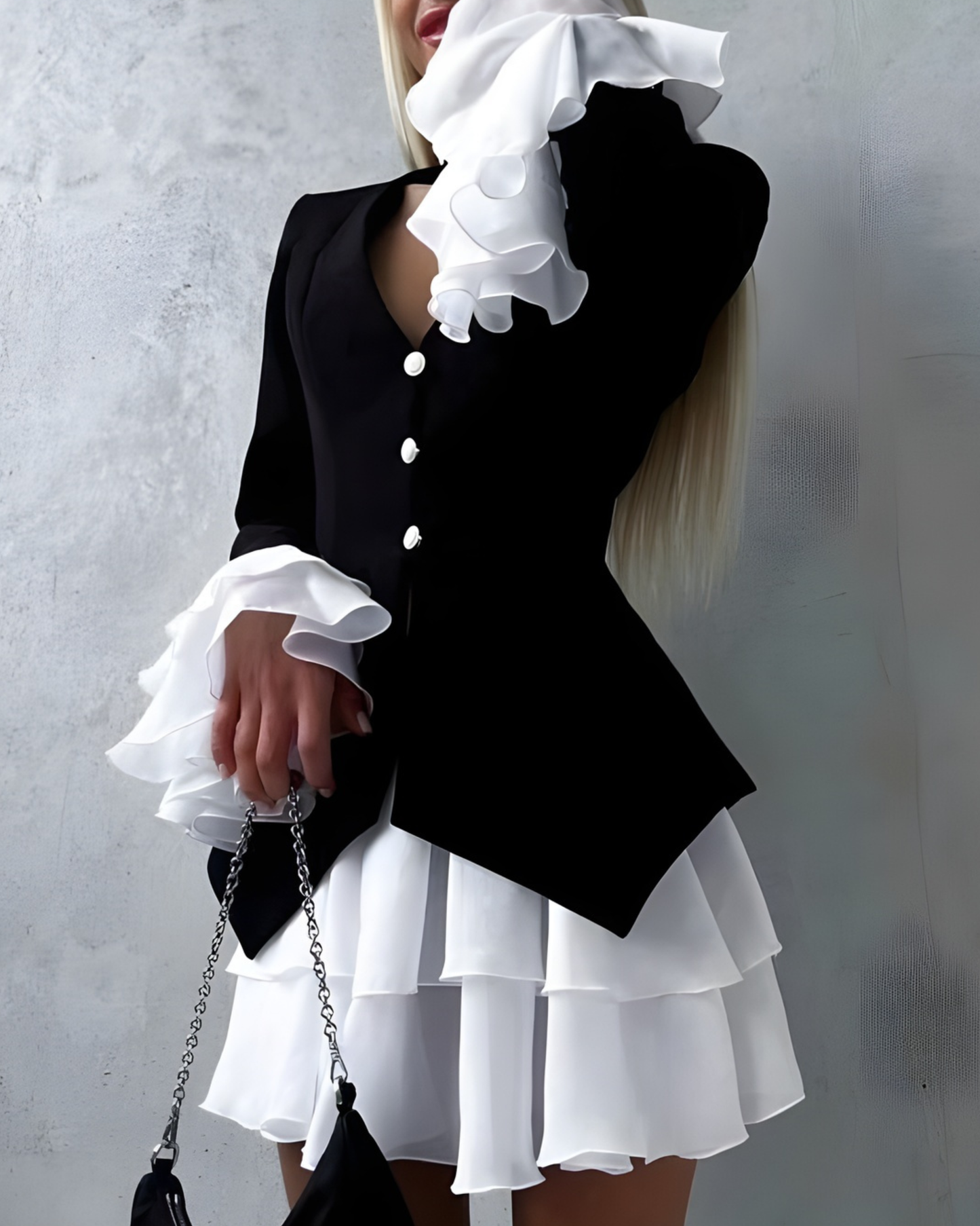 Black & White Ruffle Blazer Mini Dress