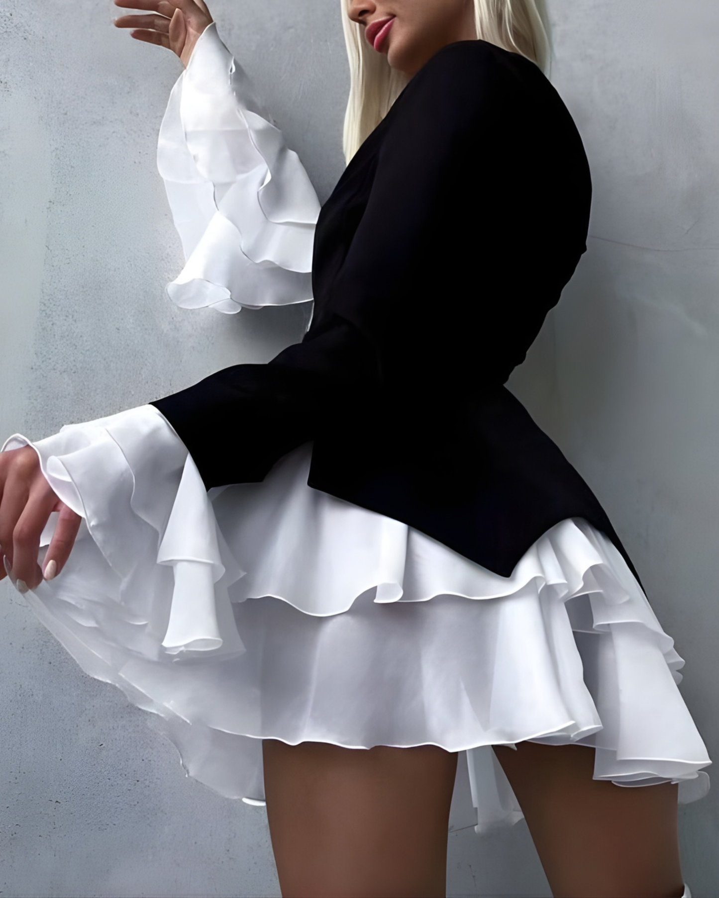 Black & White Ruffle Blazer Mini Dress