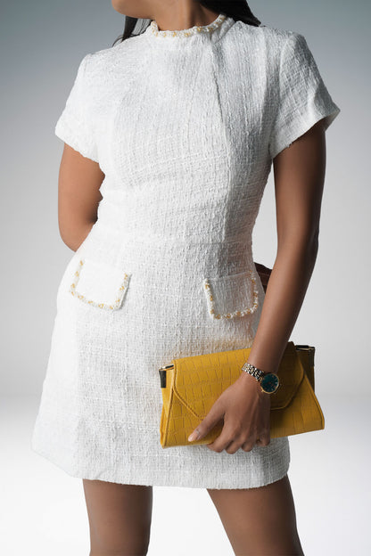 White tweed mini dress