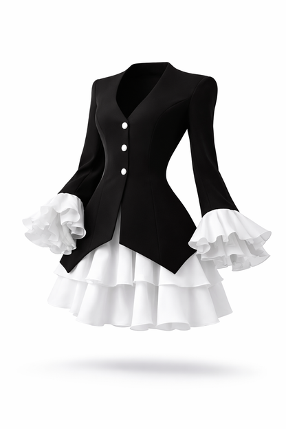 Black & White Ruffle Blazer Mini Dress