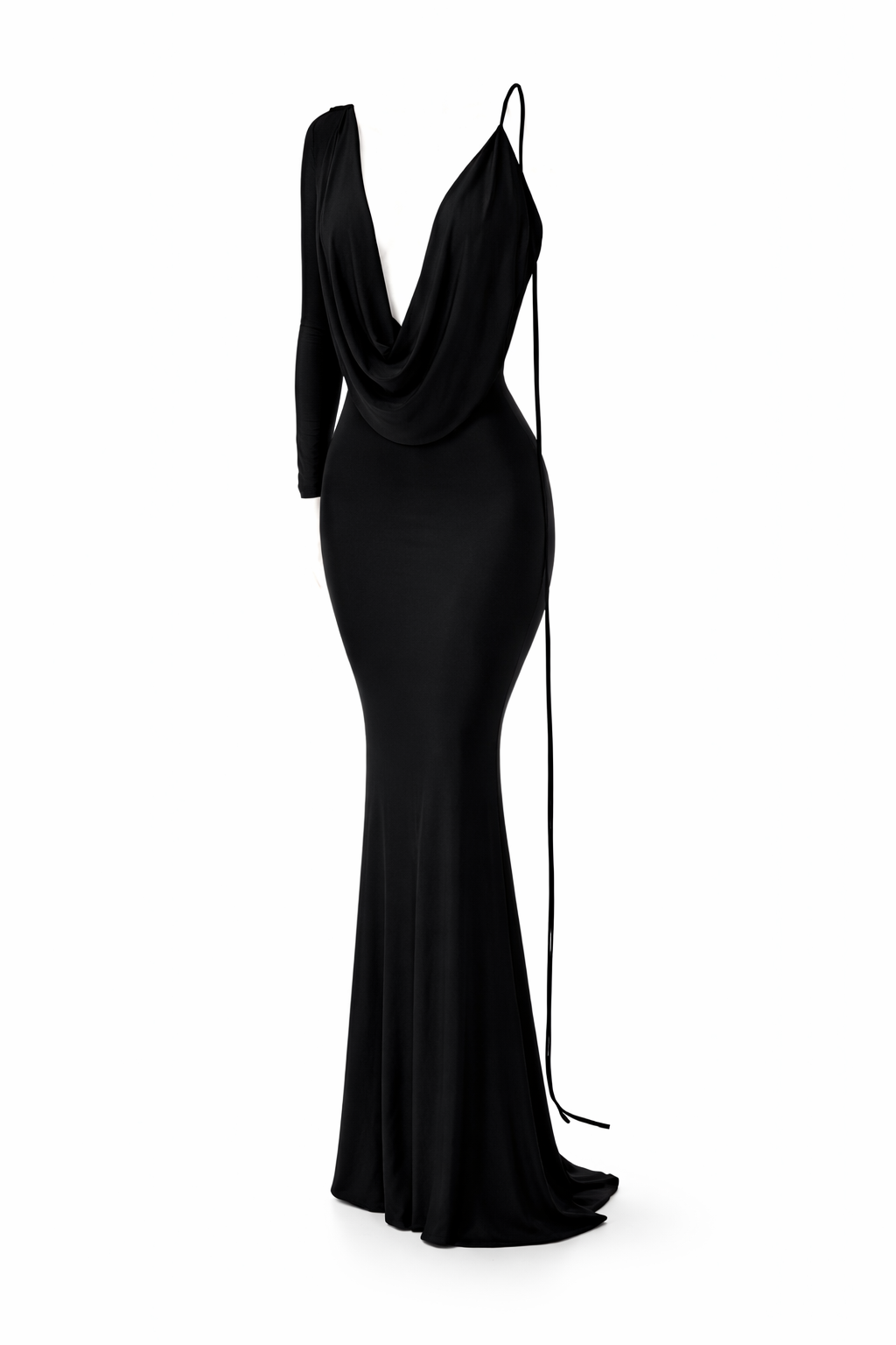 Midnight Drape One-Shoulder Maxi Dress