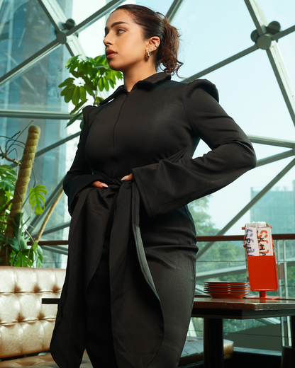 Crimson Poise Tie-Front Maxi Dress