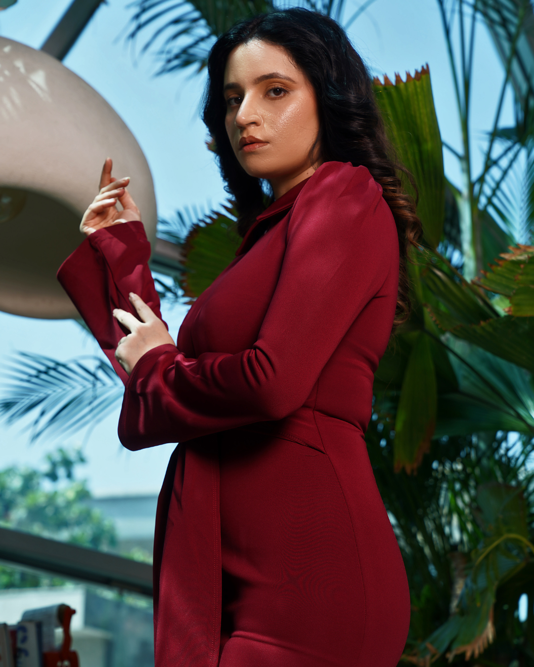Crimson Poise Tie-Front Maxi Dress