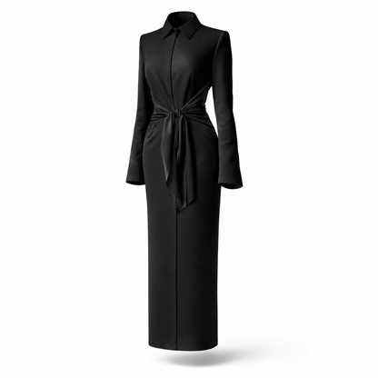 Crimson Poise Tie-Front Maxi Dress