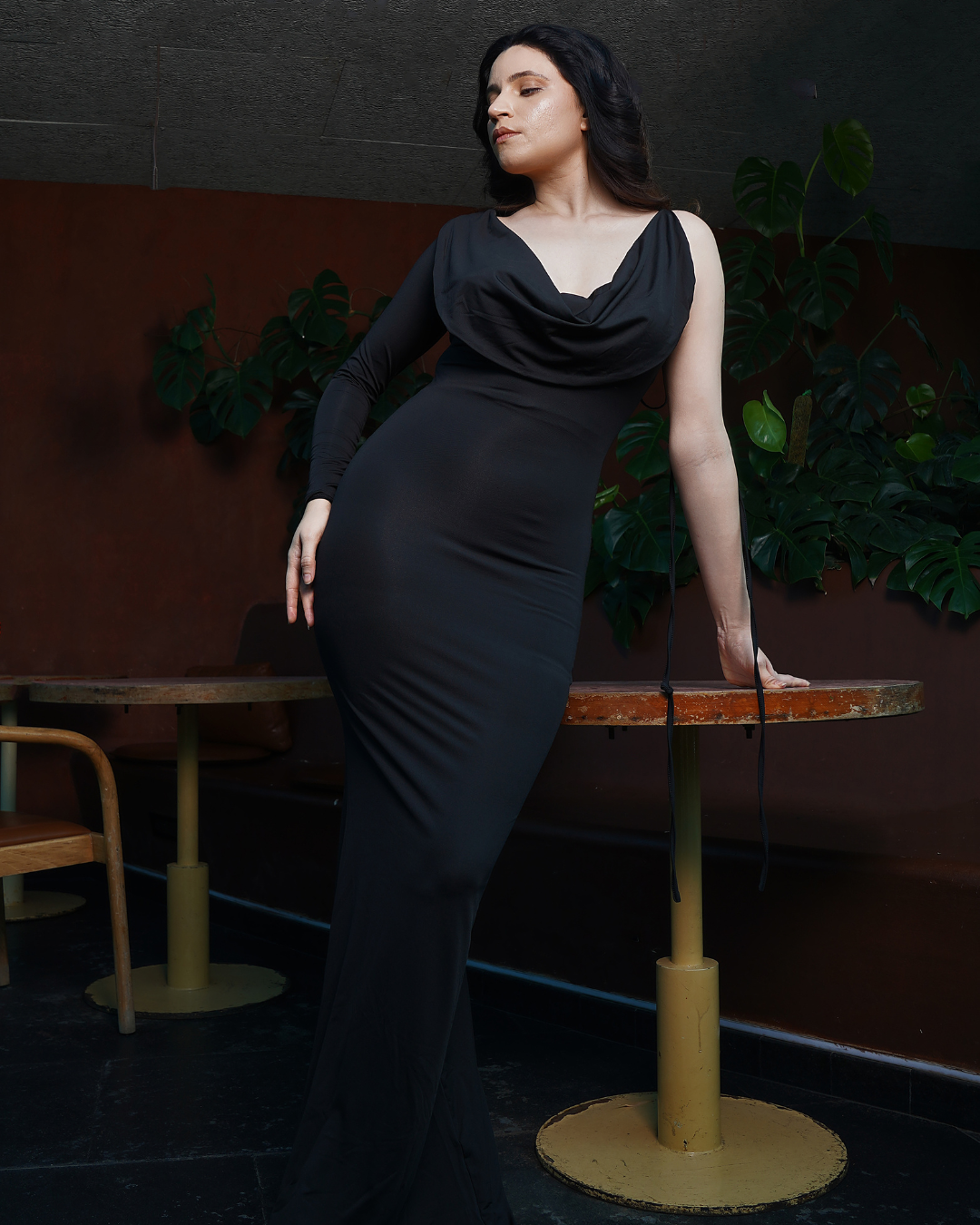 Midnight Drape One-Shoulder Maxi Dress