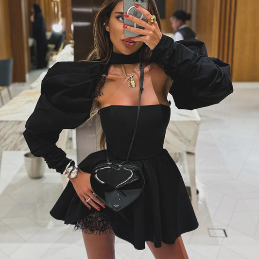Glamorous sleeve mini black dress