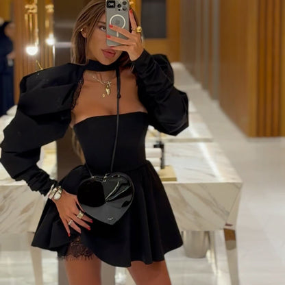 Glamorous sleeve mini black dress