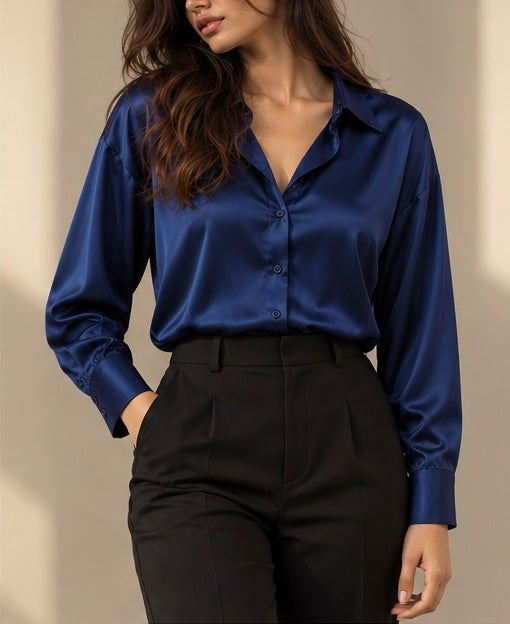 Midnight Navy Satin Shirt