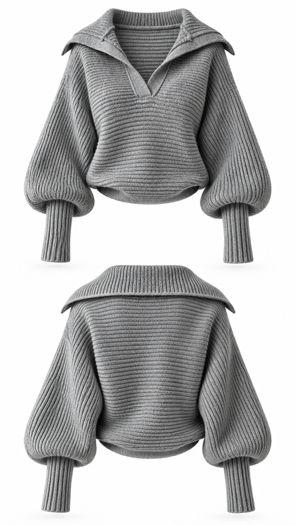 Slate Ribbed Statement-Collar Sweater - image 1