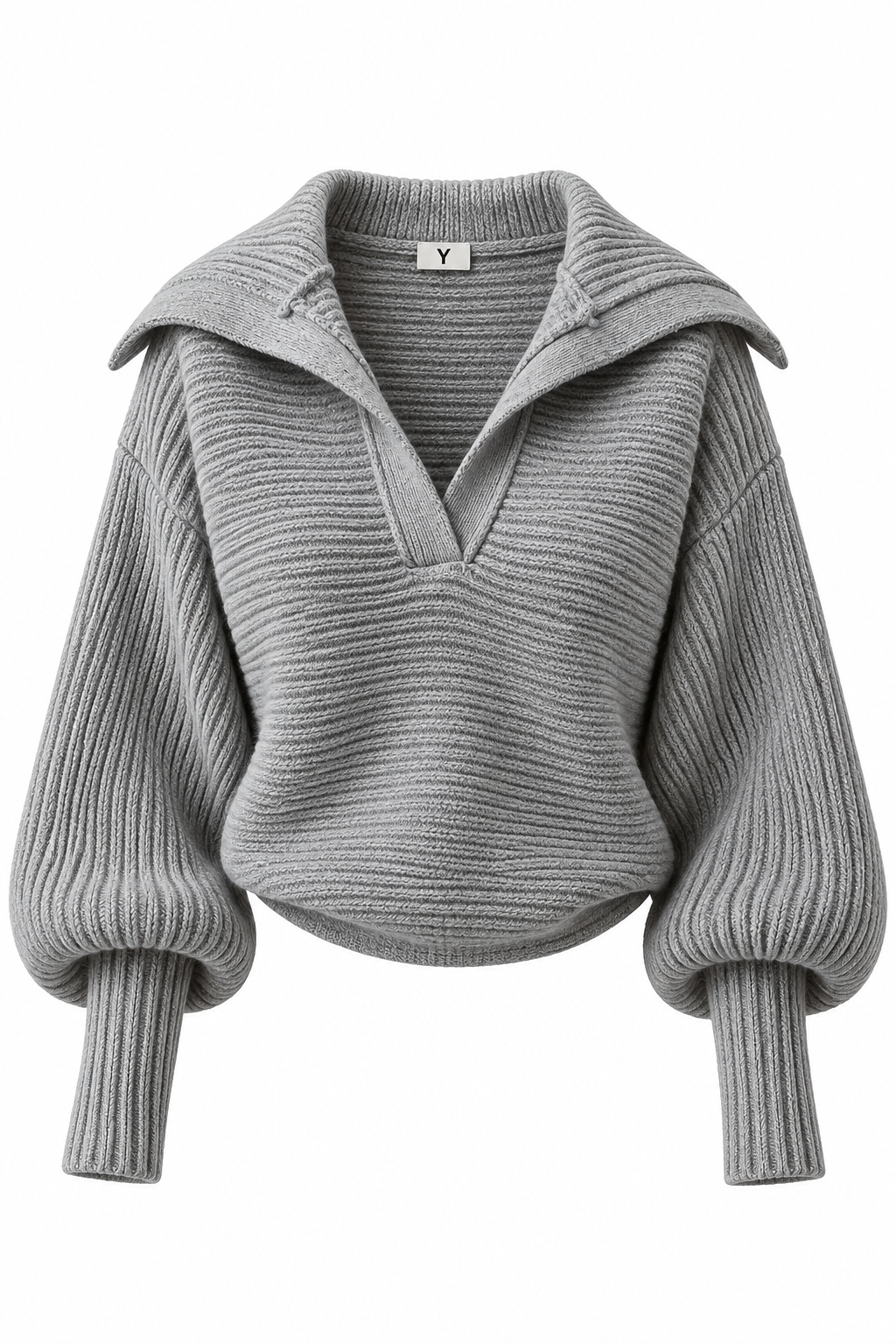 Slate Ribbed Statement-Collar Sweater - image 2