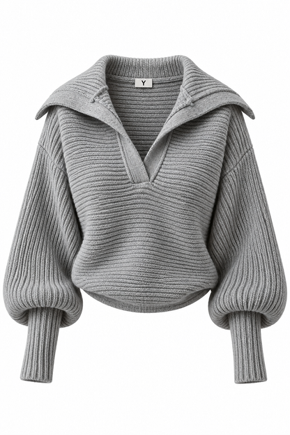 Slate Ribbed Statement-Collar Sweater - image 2