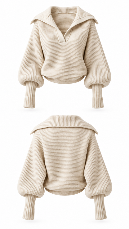 Ivory Ribbed Statement-Collar Sweater - image 1