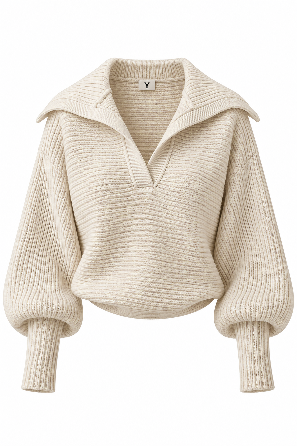 Ivory Ribbed Statement-Collar Sweater - image 2