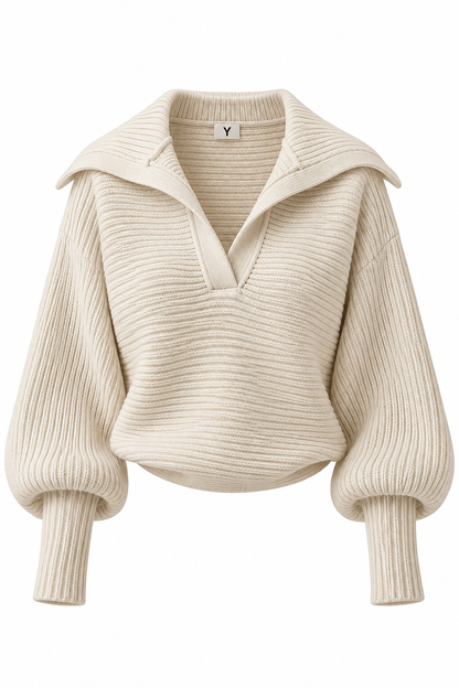 Ivory Ribbed Statement-Collar Sweater - image 2