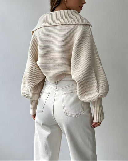Ivory Ribbed Statement-Collar Sweater - image 4
