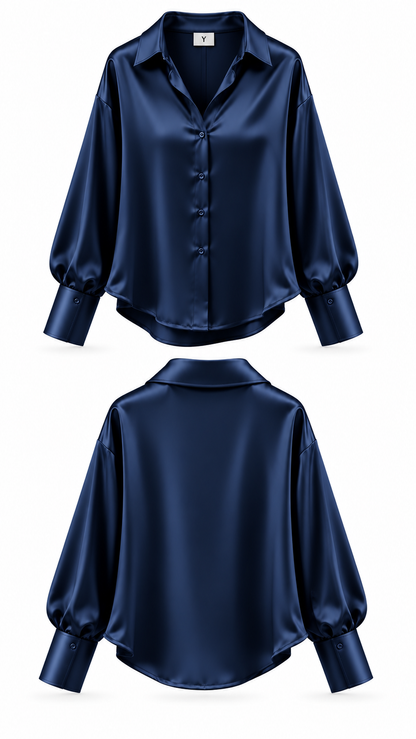 Midnight Navy Satin Shirt - image 1