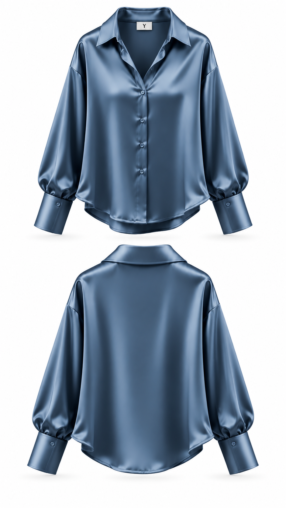 Steel Blue Satin Shirt - image 1