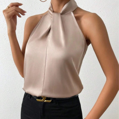 Champagne Halter-Neck Satin Top - image 2