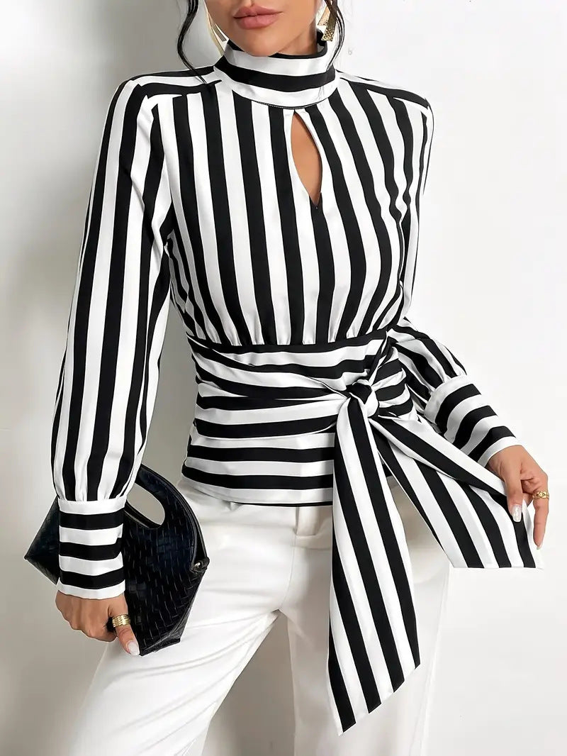 Black Stripe Wrap Blouse - image 1