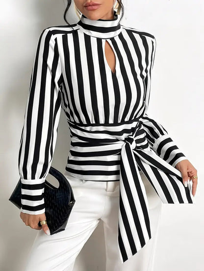 Black Stripe Wrap Blouse - image 1