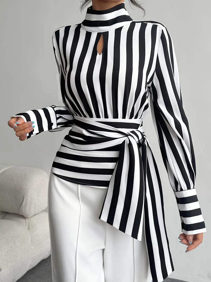 Black Stripe Wrap Blouse - image 2