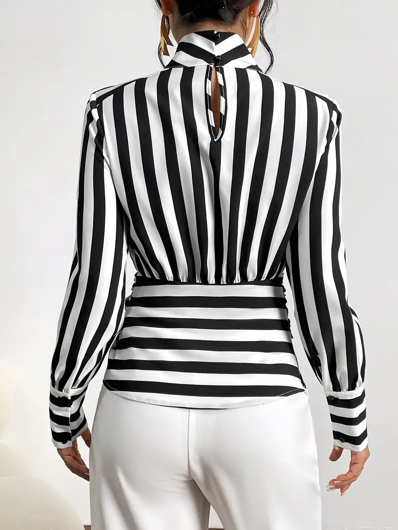 Black Stripe Wrap Blouse - image 3