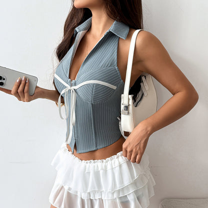 Azure Ribbon Corset Top - image 4