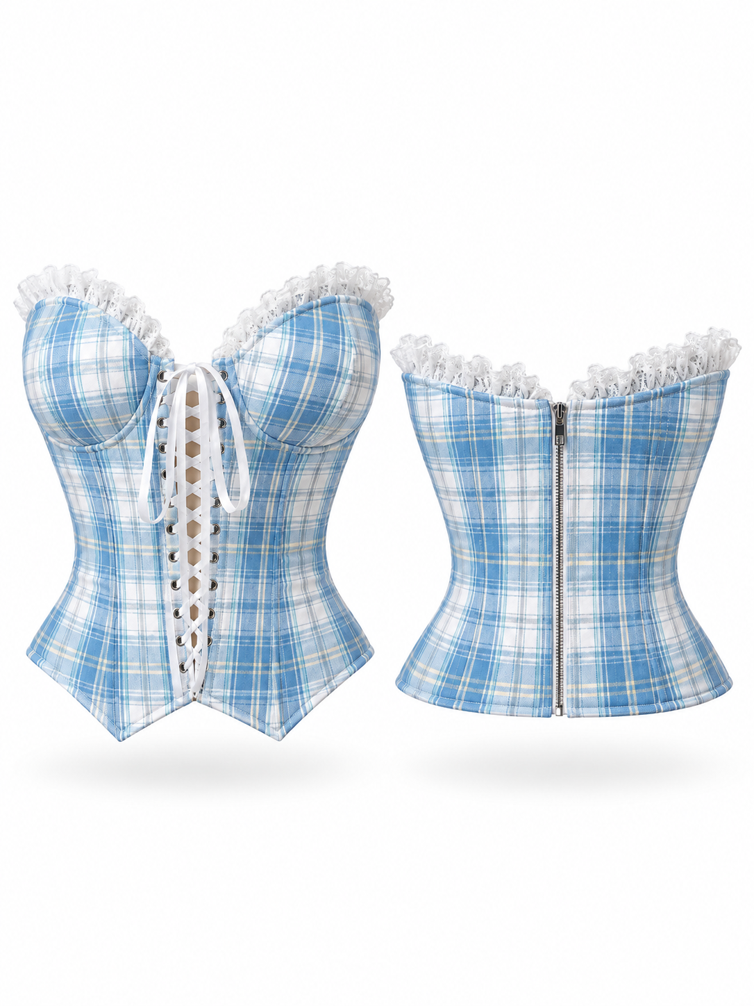 Bluebell Plaid Lace-Up Corset Top - image 2