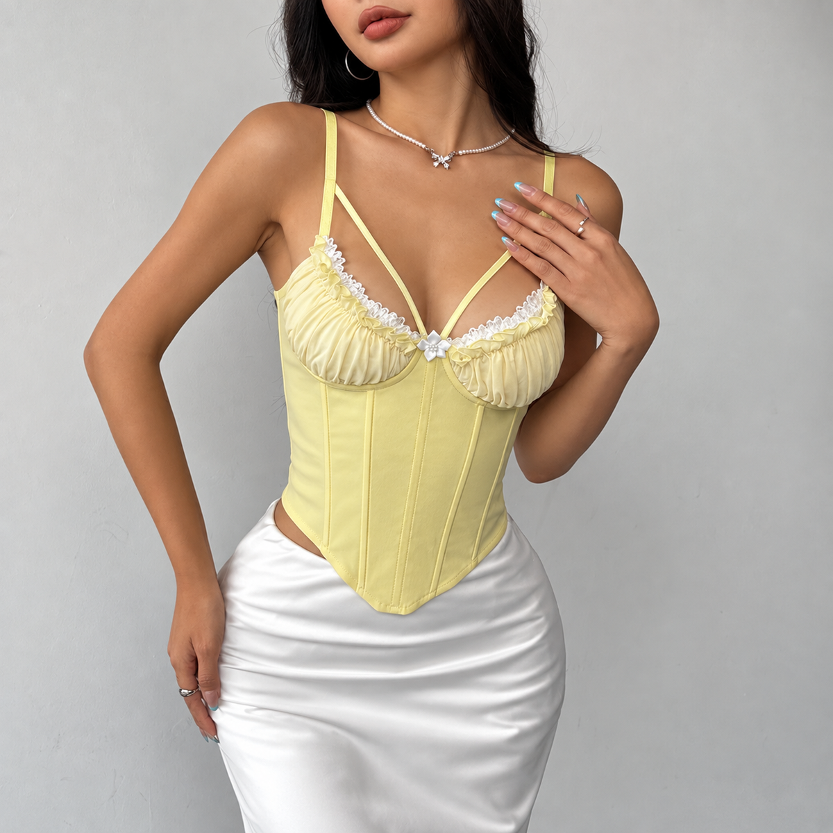 Noir Pinstripe Lace Corset Top - image 1