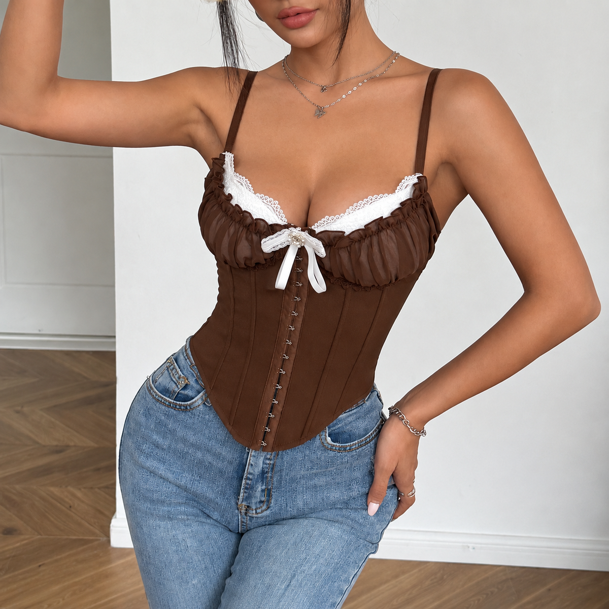 Shadow Bloom Mesh Corset Top - image 1