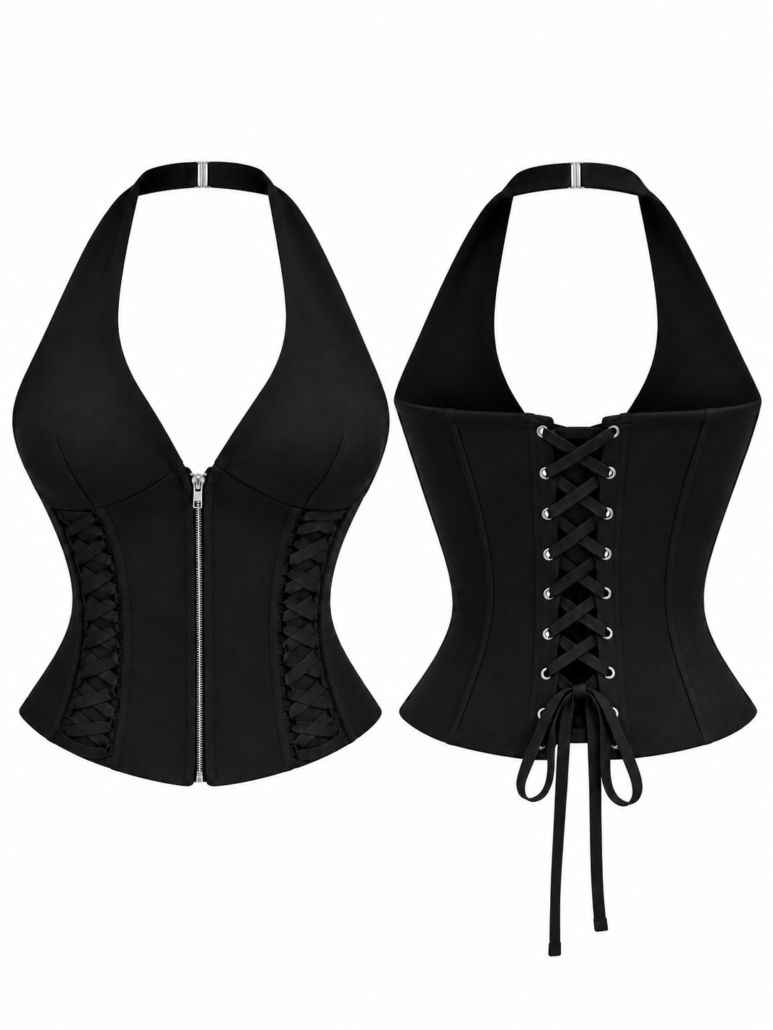 Noir Sculpt Lace-Up Halter Corset - image 2