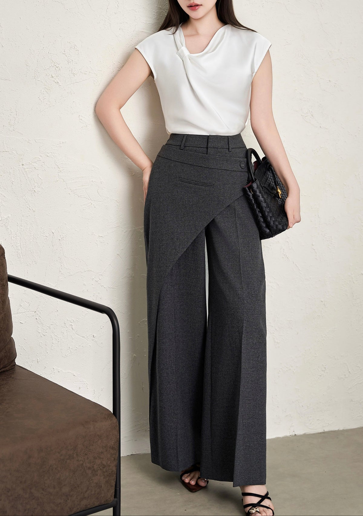 Ivory Draped Knot Satin Top - image 3