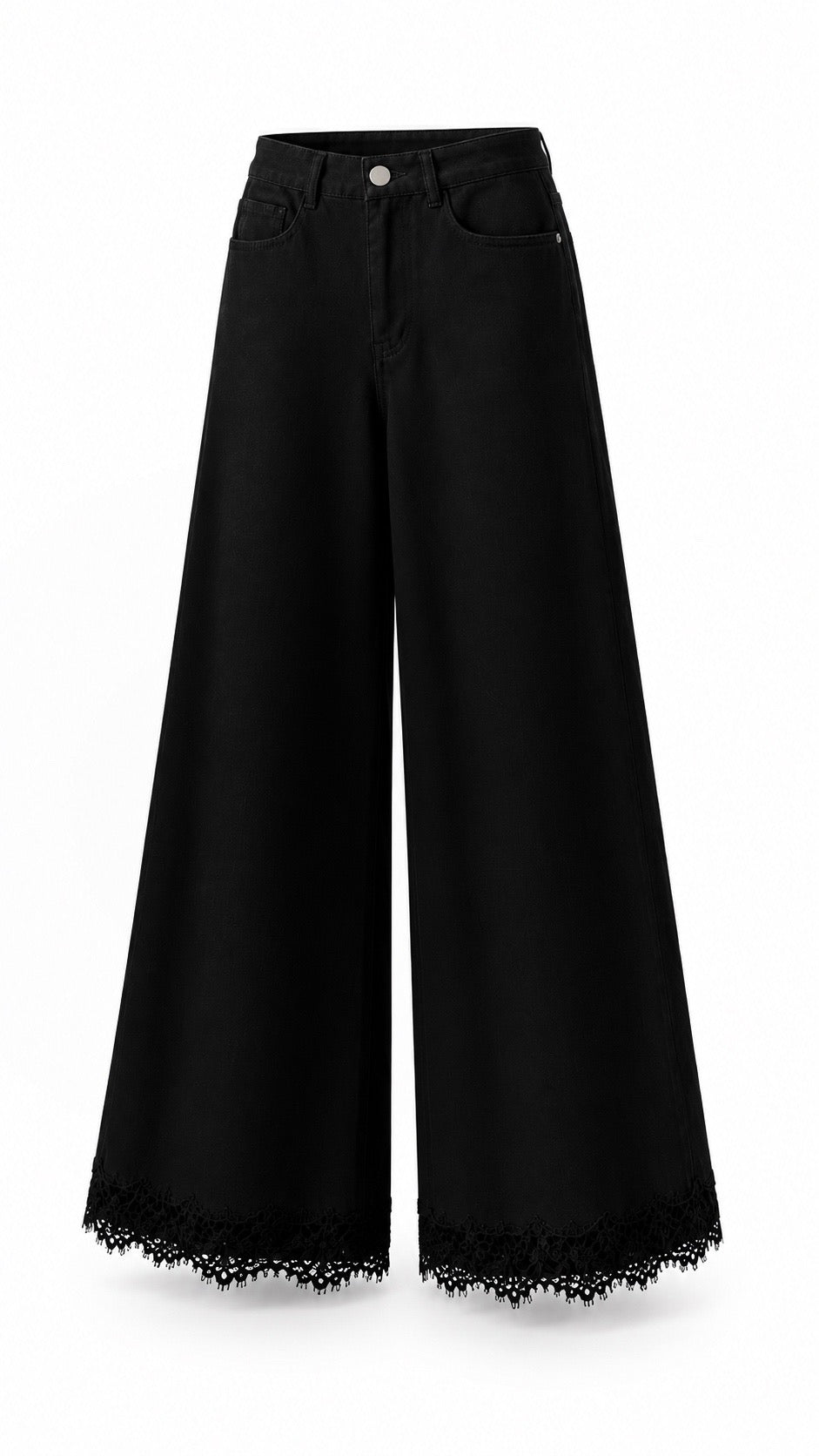 Noir Lace-Hem Wide-Leg Jeans - image 1