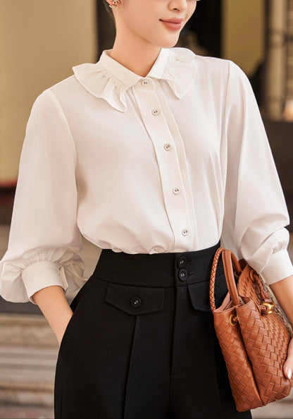 Champagne Lace-Collar Tailored Blouse - image 2