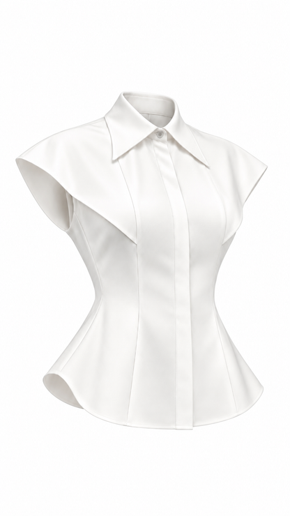 Ivory Sculpted Cape Collar Blouse - image 1