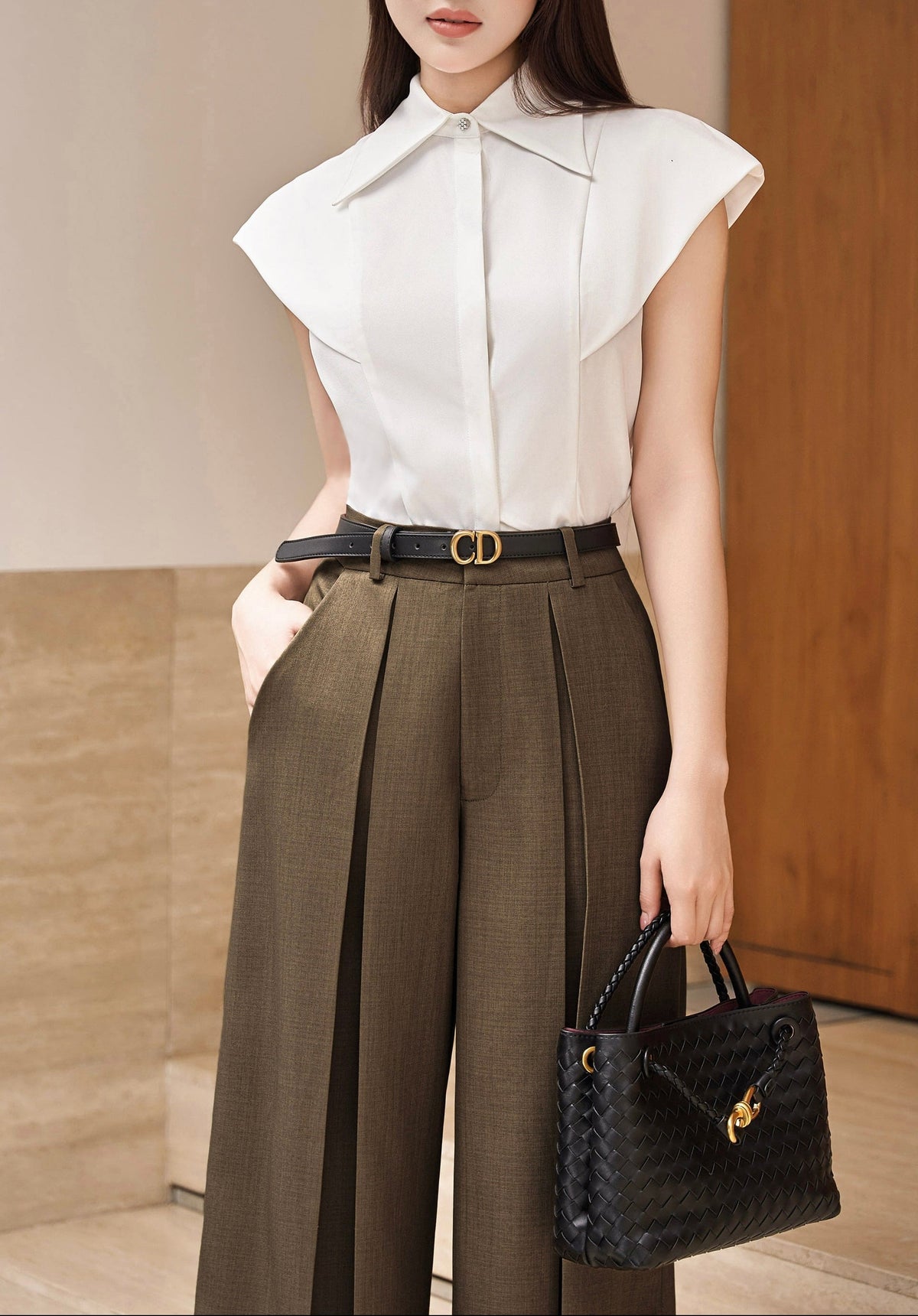 Ivory Sculpted Cape Collar Blouse - image 4