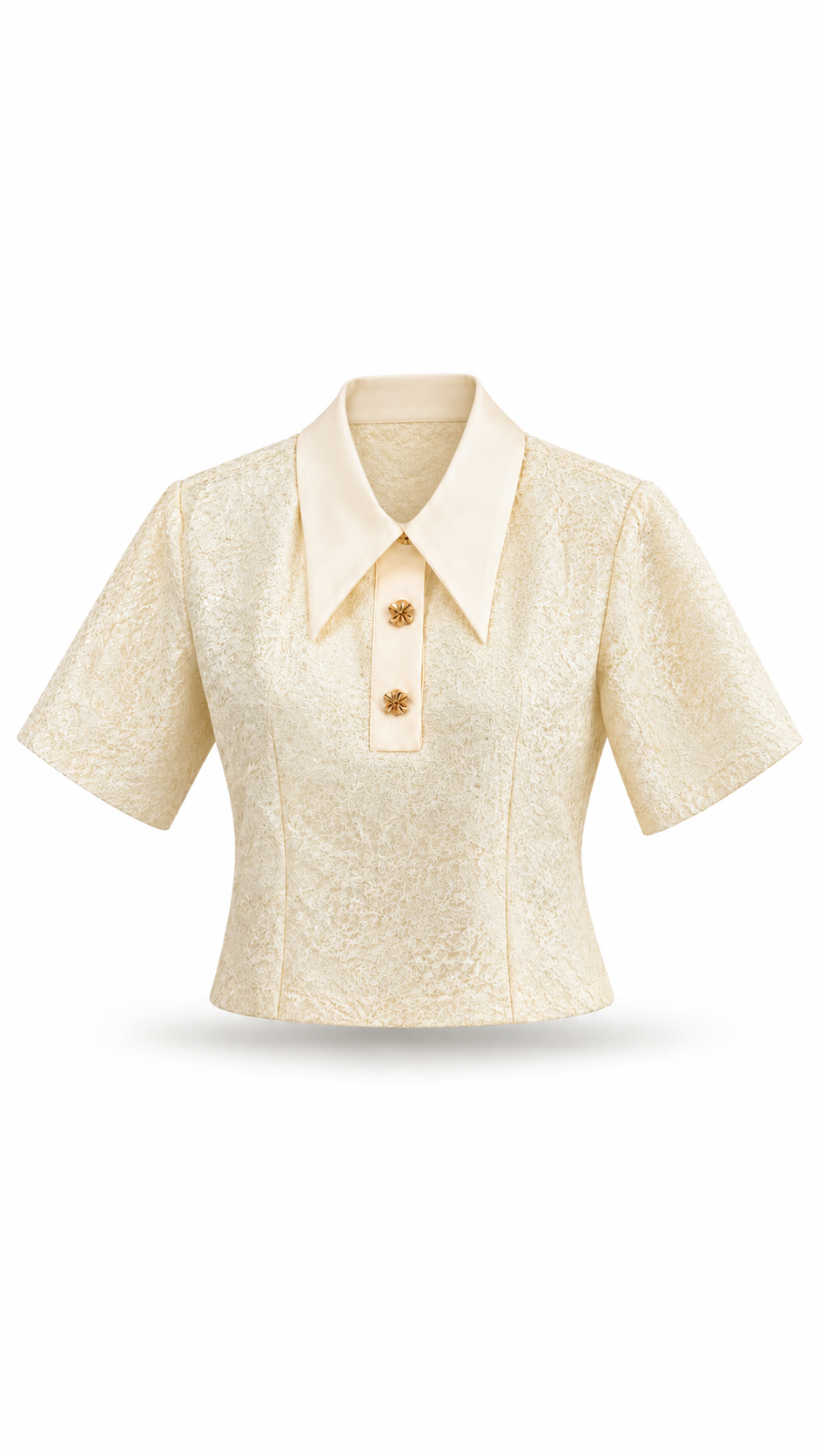 Ivory Floral Lace Collared Top - image 1