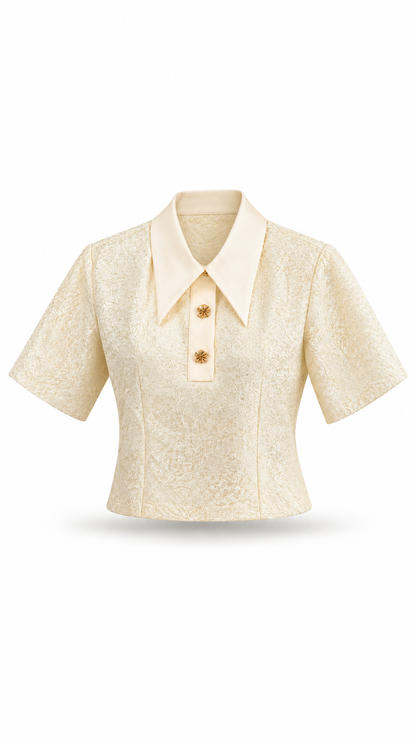 Ivory Floral Lace Collared Top - image 1
